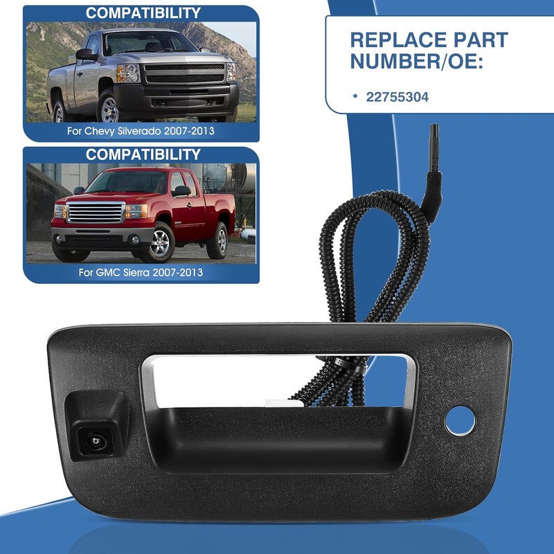ACAUTO Tailgate Handle Backup Camera Fit for Chevy Silverado GMC Sierra 1500 2500 HD 2007-2013 Tailgate Reversing Rear View Park Assist Camera RCA Plug Replaces 22755304 - Image 2